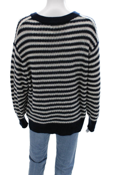 J Crew Unisex Dark Blue Striped Crew Neck Pullover Sweater Long Sleeve Size S