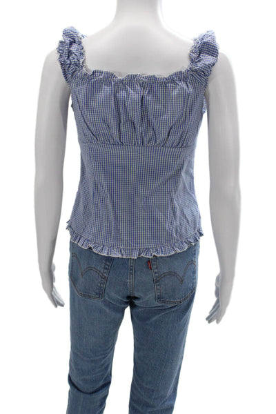 John Galt Women Camisole Blue Check V-Neck Ramie Button Up Size One Size