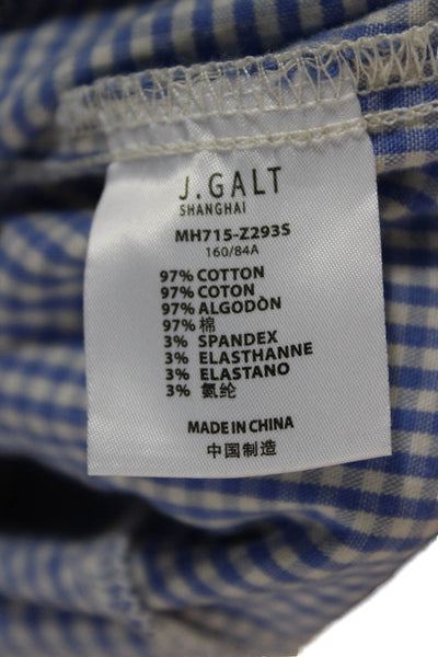 John Galt Women Camisole Blue Check V-Neck Ramie Button Up Size One Size
