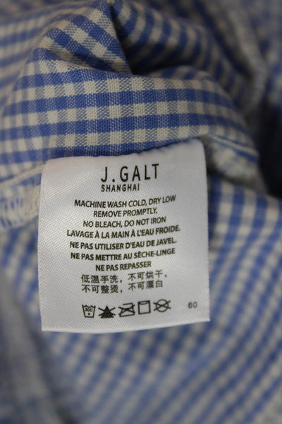 John Galt Women Camisole Blue Check V-Neck Ramie Button Up Size One Size