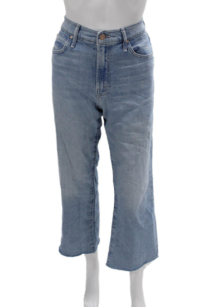 Mother Womens Cropped Wide Leg Jeans Light Blue Mid Rise Button 25 In Size 27