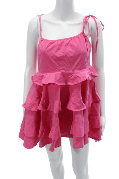 Hello Molly Women Pink Trapeze Swing Sundress Cotton Sleeveless Size XS