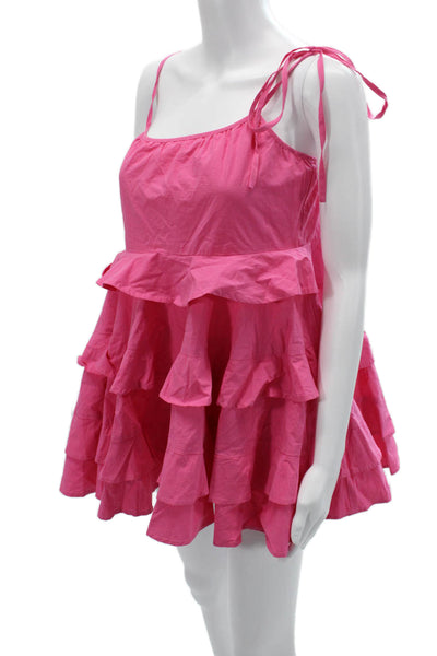 Hello Molly Women Pink Trapeze Swing Sundress Cotton Sleeveless Size XS