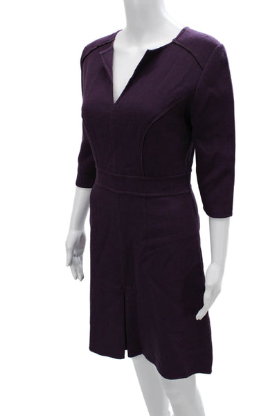 Carolina Herrera Womens Fit-Flare Wool Midi Dress Purple V-Neck Size 6