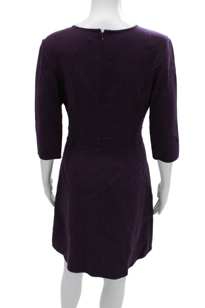 Carolina Herrera Womens Fit-Flare Wool Midi Dress Purple V-Neck Size 6