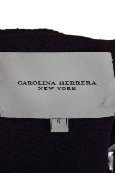 Carolina Herrera Womens Fit-Flare Wool Midi Dress Purple V-Neck Size 6