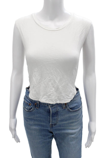 LNA Womens Cropped Tank Sleeveless Crewneck White Rayon Spandex Size L