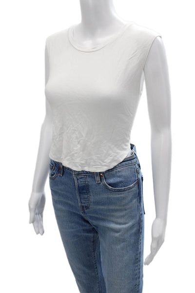 LNA Womens Cropped Tank Sleeveless Crewneck White Rayon Spandex Size L
