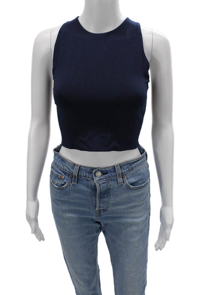 Nadia Tarr Womens Dark Blue Cropped High Neck Tank Basic Size L