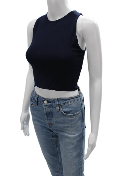 Nadia Tarr Womens Dark Blue Cropped High Neck Tank Basic Size L