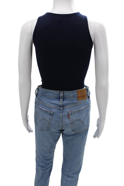Nadia Tarr Womens Dark Blue Cropped High Neck Tank Basic Size L