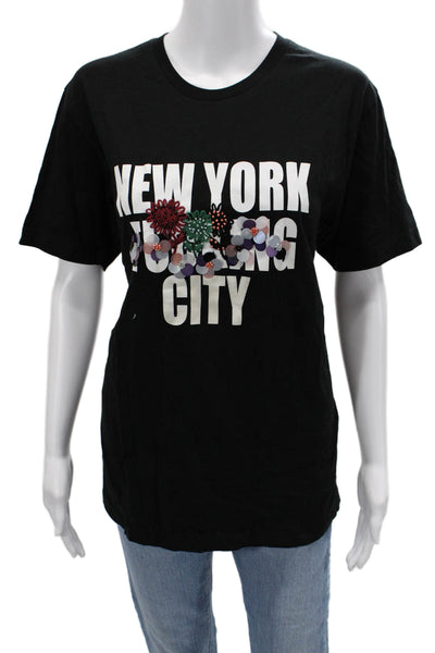 Cynthia Rowley Womens Basic Graphic T-Shirt Black Short Sleeve Cotton Size M