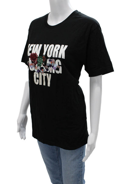 Cynthia Rowley Womens Basic Graphic T-Shirt Black Short Sleeve Cotton Size M