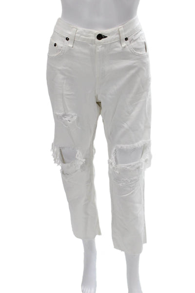 Rag & Bone Jean Women Boyfriend Cropped Jeans White Mid Rise 25 Inseam Size 29