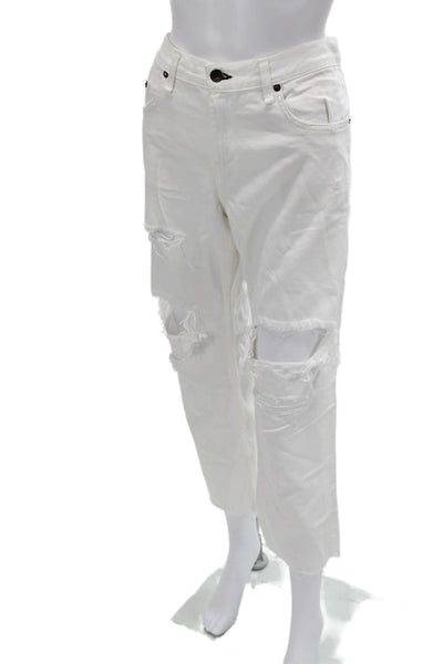 Rag & Bone Jean Women Boyfriend Cropped Jeans White Mid Rise 25 Inseam Size 29