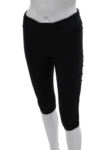 Lululemon Women Black Nylon Capri Leggings Drawstring Sports Size 10