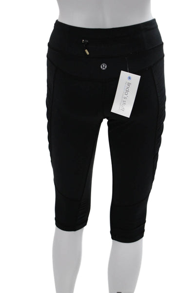 Lululemon Women Black Nylon Capri Leggings Drawstring Sports Size 10