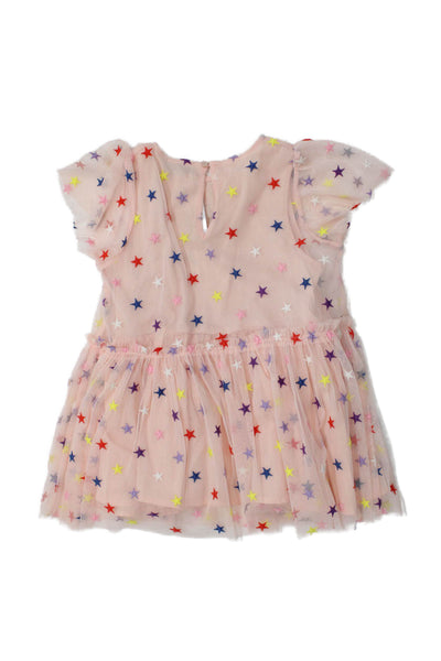 Stella McCartney Kids Short Sleeve Round Neck Star Print Sundress Pink Size 36M