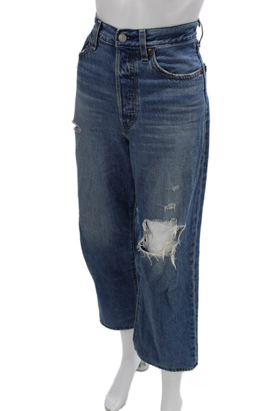 Levis Womens Cropped Wide Leg Jeans Blue Mid Rise Size 27