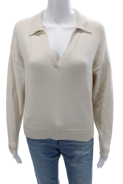 Zara Unisex Pullover Sweater Beige V Neck Long Sleeve Polyester Size S