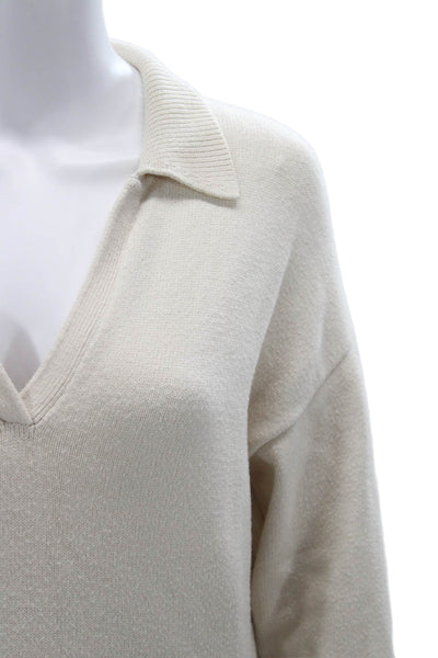 Zara Unisex Pullover Sweater Beige V Neck Long Sleeve Polyester Size S