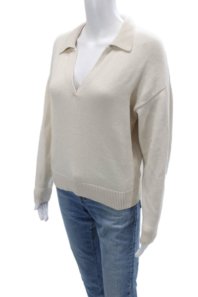 Zara Unisex Pullover Sweater Beige V Neck Long Sleeve Polyester Size S