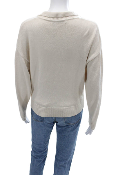 Zara Unisex Pullover Sweater Beige V Neck Long Sleeve Polyester Size S
