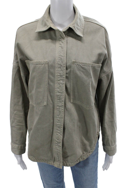 Zara Women Military Jacket Gray Cotton Long Sleeve Petite Size 2XS
