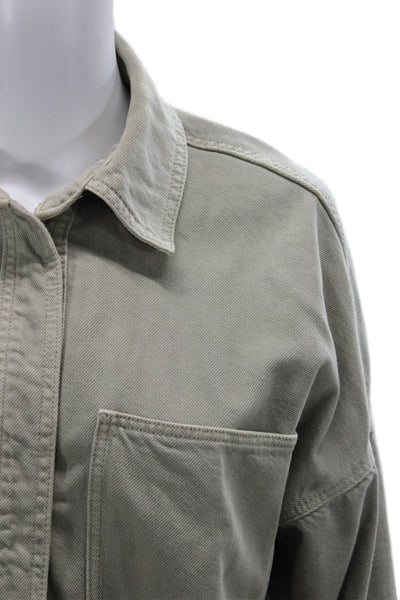 Zara Women Military Jacket Gray Cotton Long Sleeve Petite Size 2XS