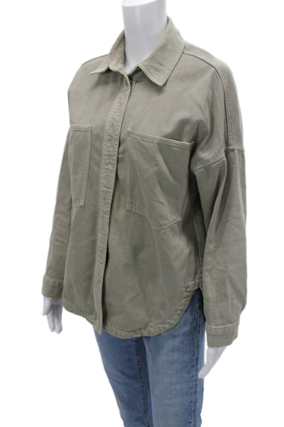 Zara Women Military Jacket Gray Cotton Long Sleeve Petite Size 2XS