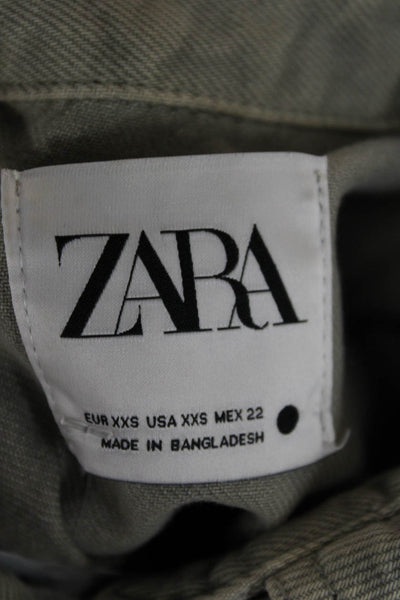 Zara Women Military Jacket Gray Cotton Long Sleeve Petite Size 2XS