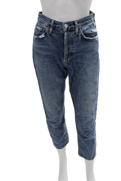 Agolde Women Mom Ankle Cropped Jeans Dark Blue Mid Rise Button Size 25