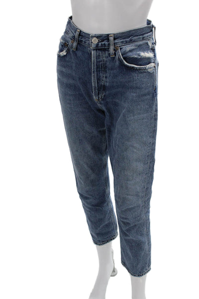 Agolde Women Mom Ankle Cropped Jeans Dark Blue Mid Rise Button Size 25