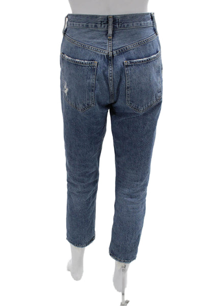 Agolde Women Mom Ankle Cropped Jeans Dark Blue Mid Rise Button Size 25