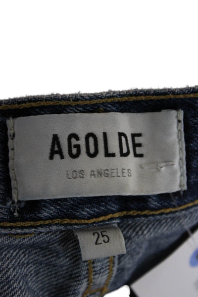 Agolde Women Mom Ankle Cropped Jeans Dark Blue Mid Rise Button Size 25