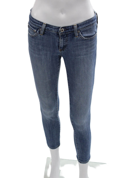 AG Women Ankle Cropped Skinny Jeans Blue Mid Rise Button Size 25