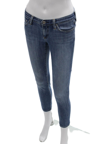 AG Women Ankle Cropped Skinny Jeans Blue Mid Rise Button Size 25