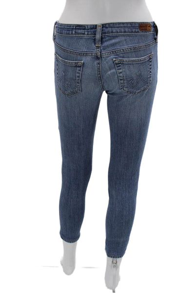 AG Women Ankle Cropped Skinny Jeans Blue Mid Rise Button Size 25