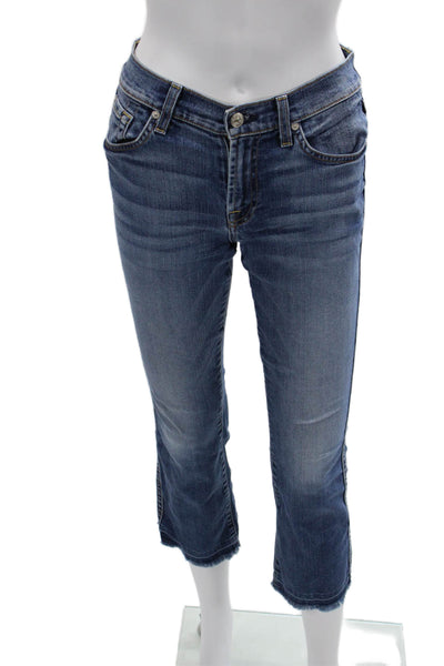 7 For All Mankind Women Cropped Dark Blue Mid Rise Jeans Petites Size 24