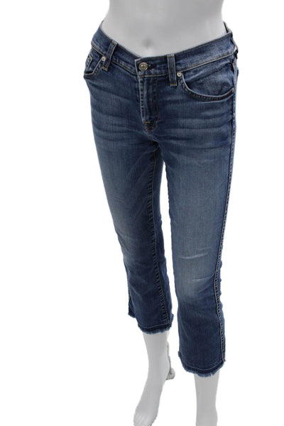 7 For All Mankind Women Cropped Dark Blue Mid Rise Jeans Petites Size 24