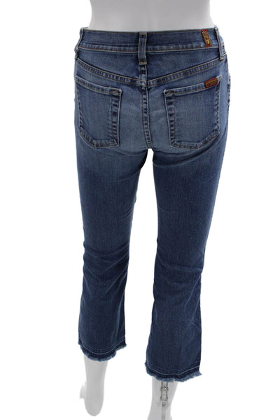 7 For All Mankind Women Cropped Dark Blue Mid Rise Jeans Petites Size 24