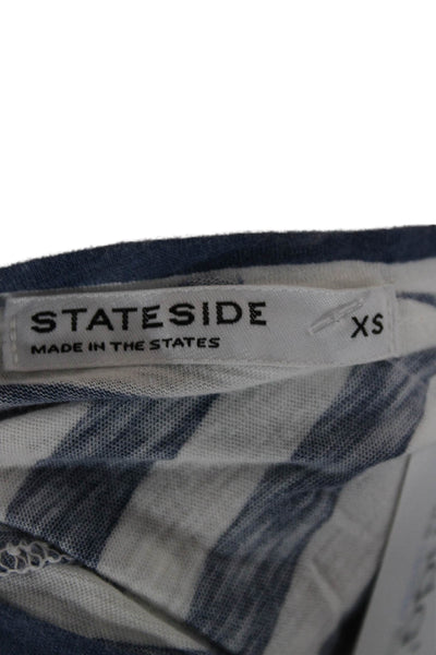 Stateside Women Striped V-Neck Long Sleeve Supima Cotton Tee Blue Size XS