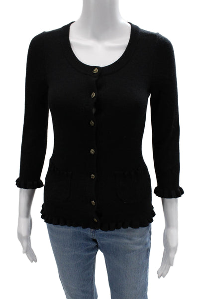 Juicy Couture Women Cardigan Black 3/4 Sleeve Button Cashmere Blend Size PP