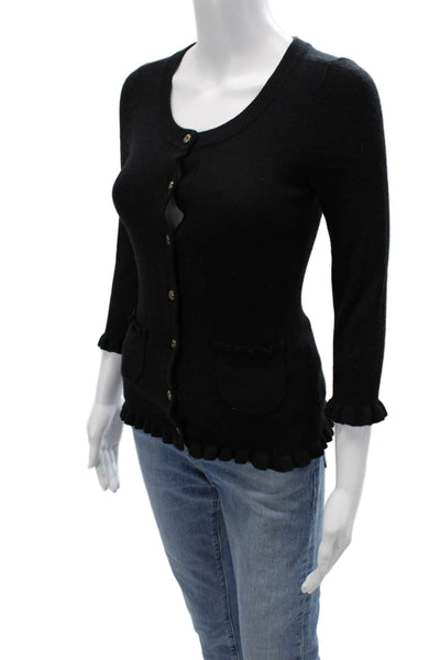 Juicy Couture Women Cardigan Black 3/4 Sleeve Button Cashmere Blend Size PP