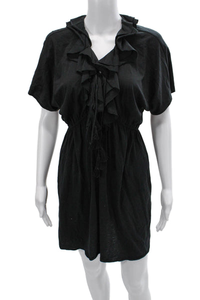 Rebecca Taylor Womens Kaftan Dress Short Sleeve Black Cotton Size S