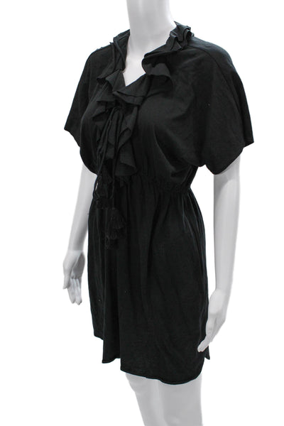 Rebecca Taylor Womens Kaftan Dress Short Sleeve Black Cotton Size S