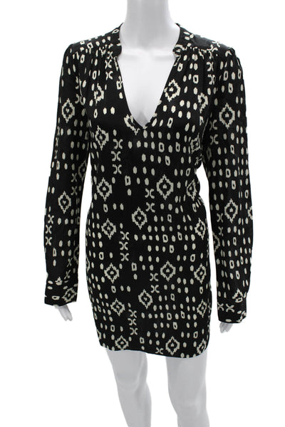 Pam & Gela Womens Shift Dress Black Long Sleeve Geometric Aztec Size M