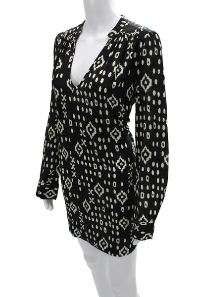 Pam & Gela Womens Shift Dress Black Long Sleeve Geometric Aztec Size M