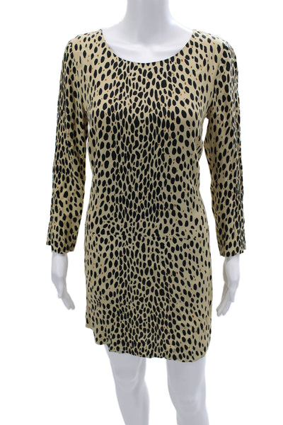 J Crew Womens Beige Leopard Shift Dress Long Sleeve Short Size 4