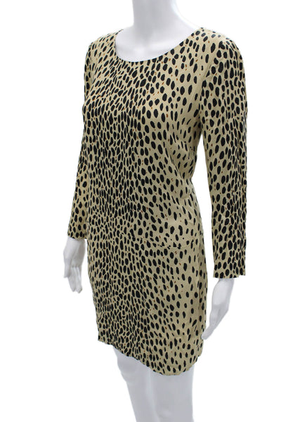 J Crew Womens Beige Leopard Shift Dress Long Sleeve Short Size 4
